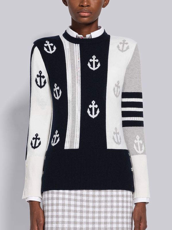 Cashmere Anchor Pointelle 4-Bar Pullover