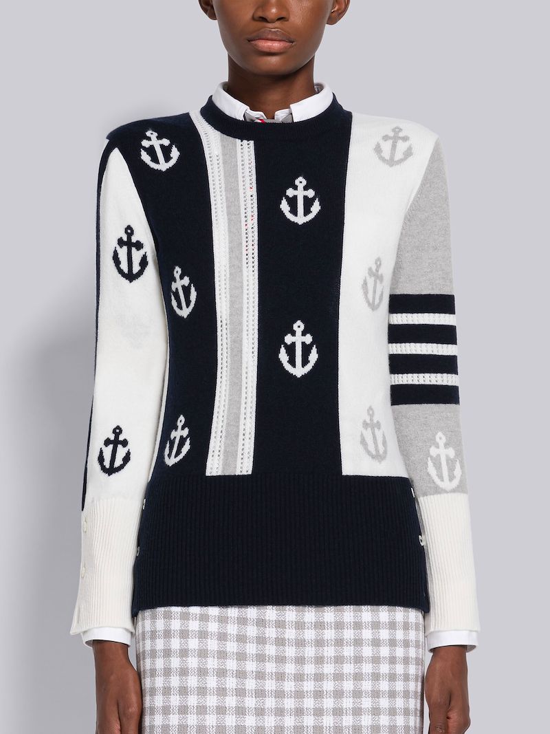 Cashmere Anchor Pointelle 4-Bar Pullover