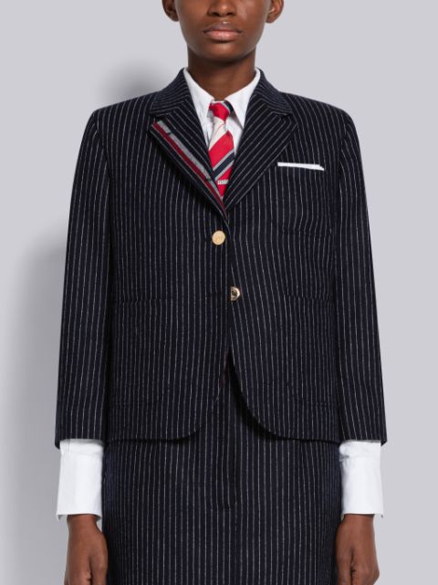 Black and White Wool Prince of Wales Shadow Stripe Funmix Classic Jacket