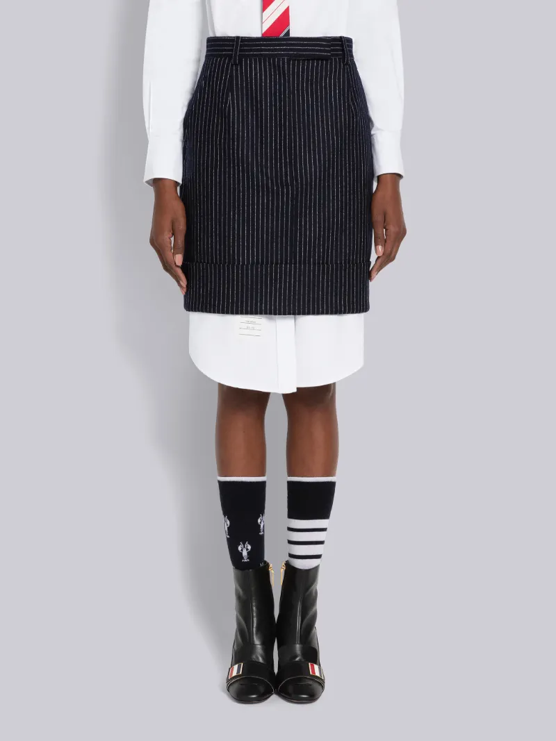 Chalk Stripe Flannel Straight Mini Skirt