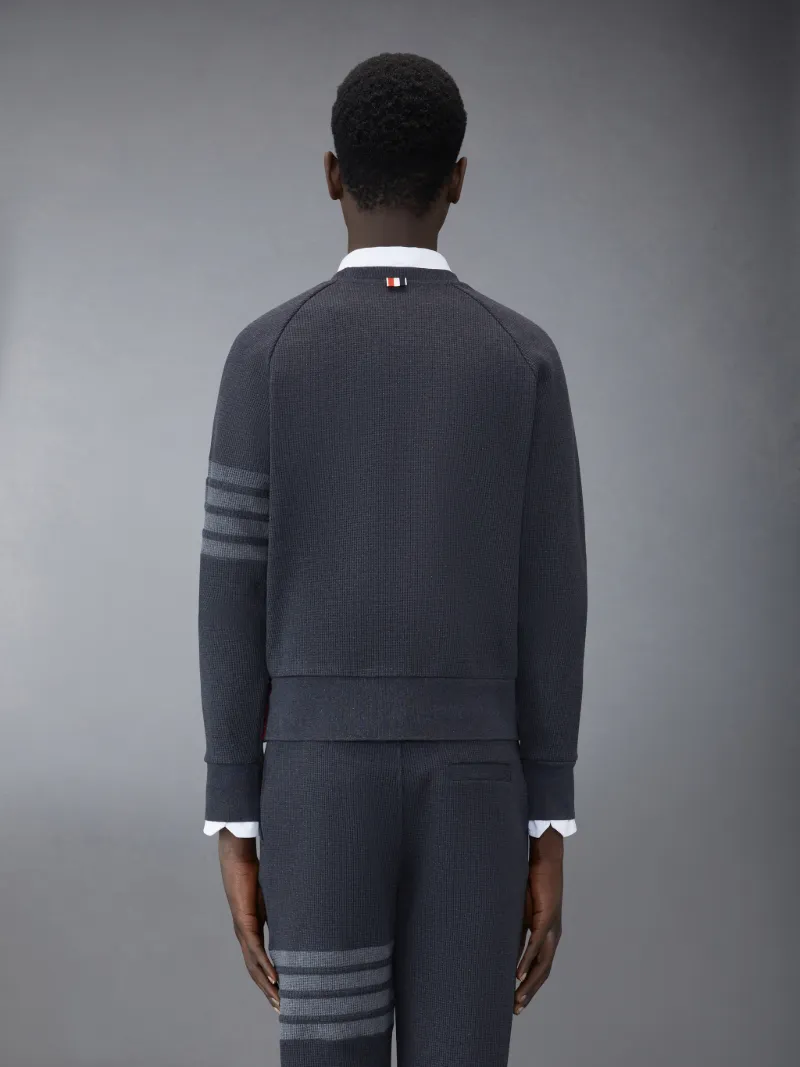 Charcoal Compact Waffle 4-Bar Crew Neck Sweatshirt | Thom Browne