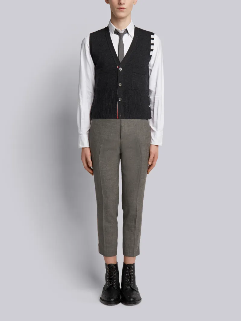 CHARCOAL GREY CASHMERE 4-BAR CLASSIC V-NECK CARDIGAN VEST