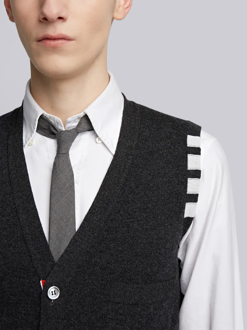 CHARCOAL GREY CASHMERE 4-BAR CLASSIC V-NECK CARDIGAN VEST