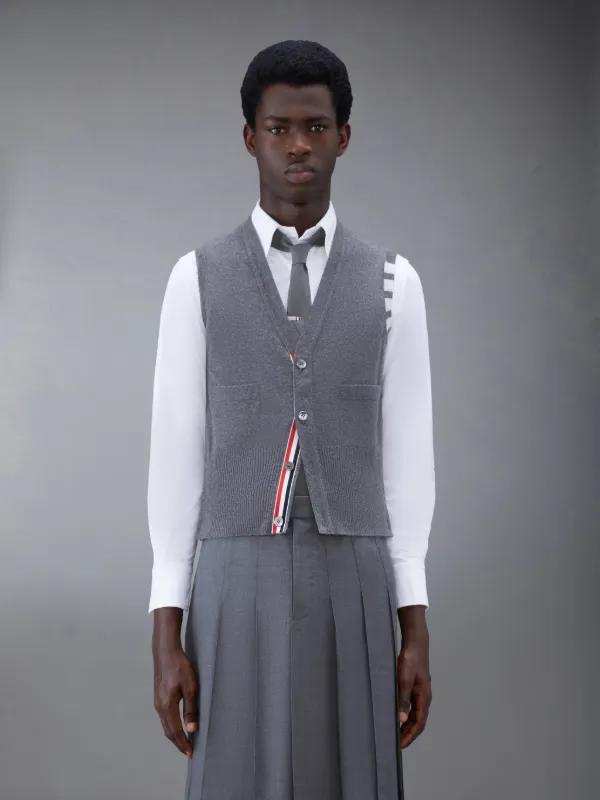 CHARCOAL GREY CASHMERE 4-BAR CLASSIC V-NECK CARDIGAN VEST