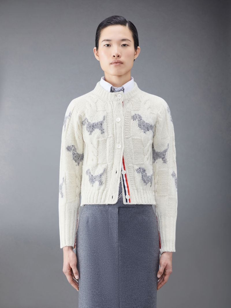 Check Cable Donegal Hector Crew Neck Cardigan | Thom Browne