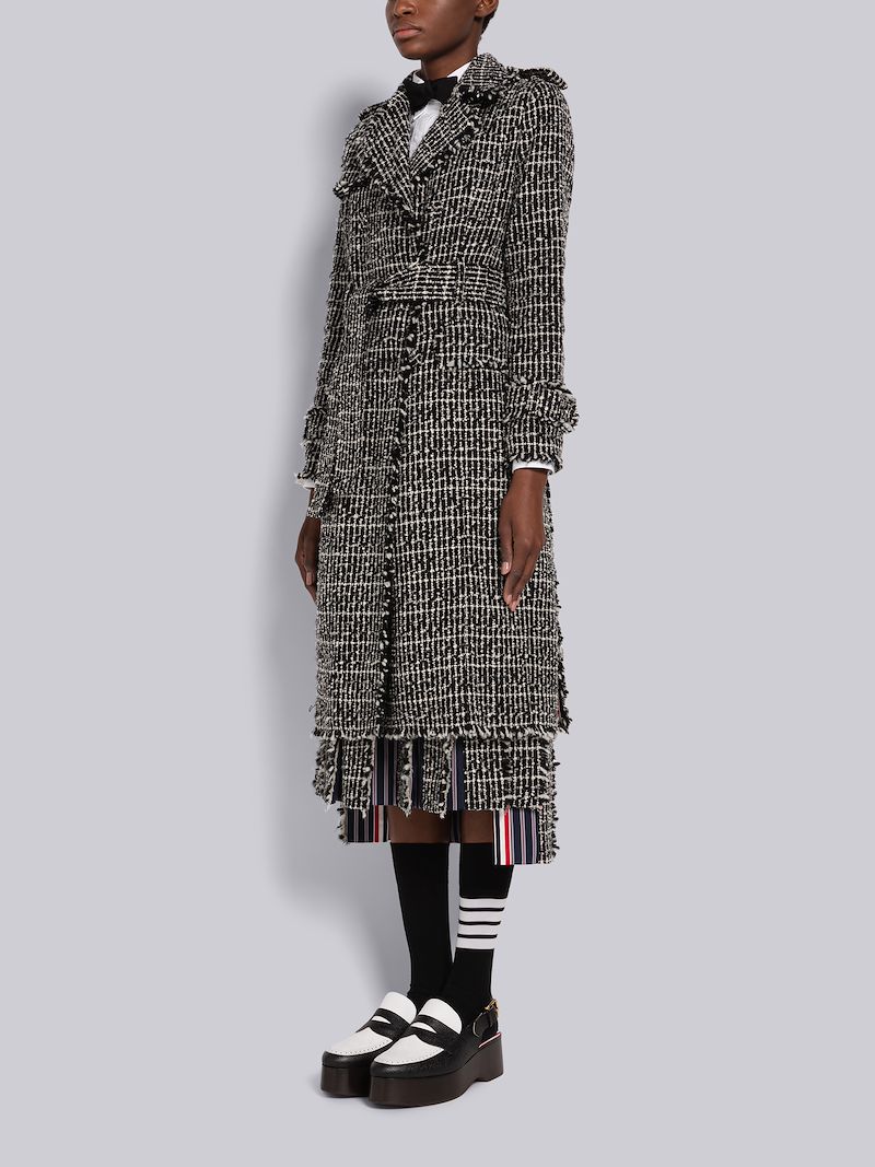 Check Cashmere Tweed High Armhole Trench Coat