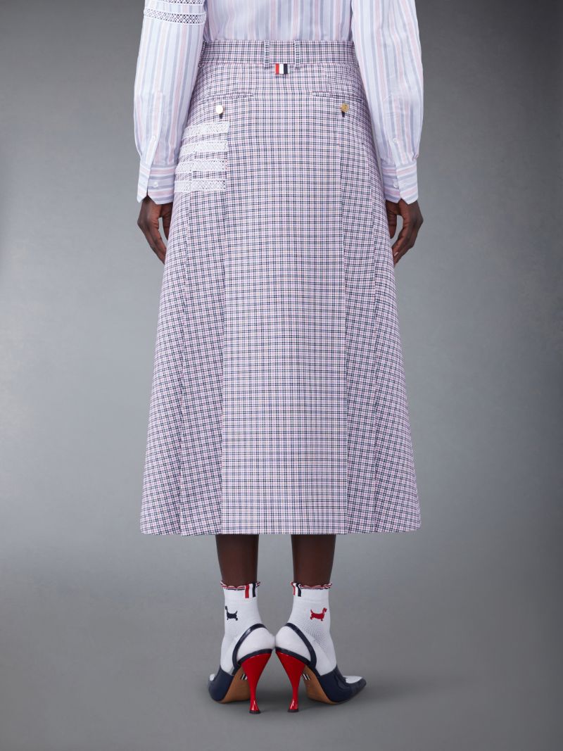 Check Cotton Crepe 4-Bar Maxi Mirror Pleat Skirt | Thom Browne