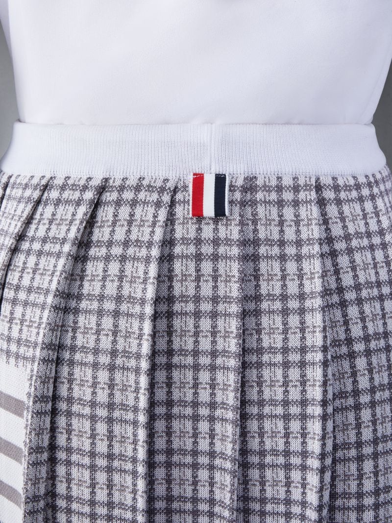 Check Silk Cotton 4-Bar Midi Pleated Skirt | Thom Browne