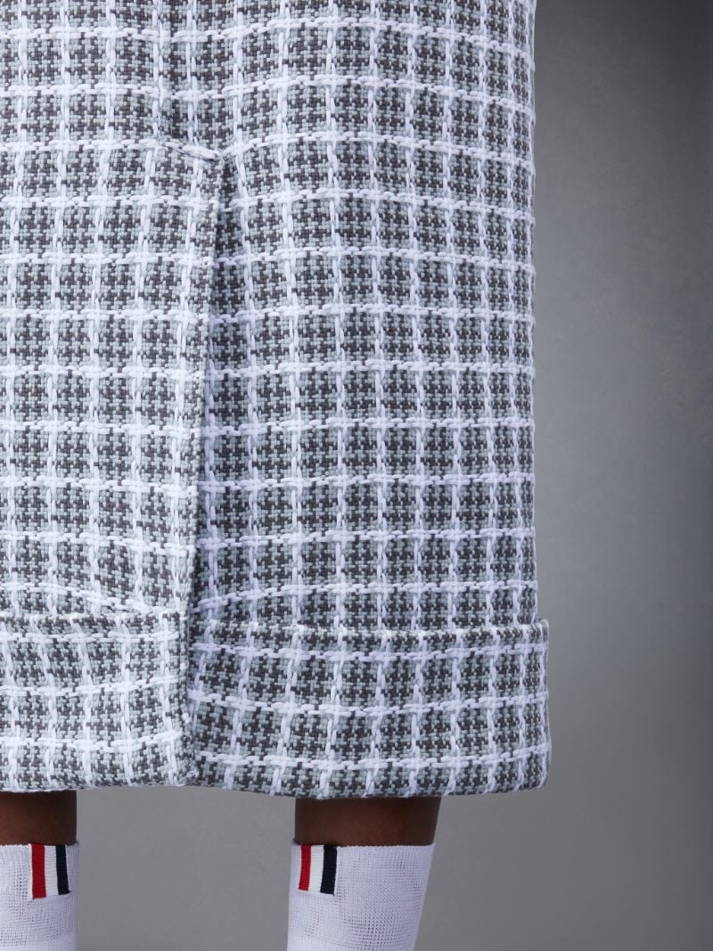 Check Summer Tweed Fray Midi High Waisted Straight Skirt | Thom Browne