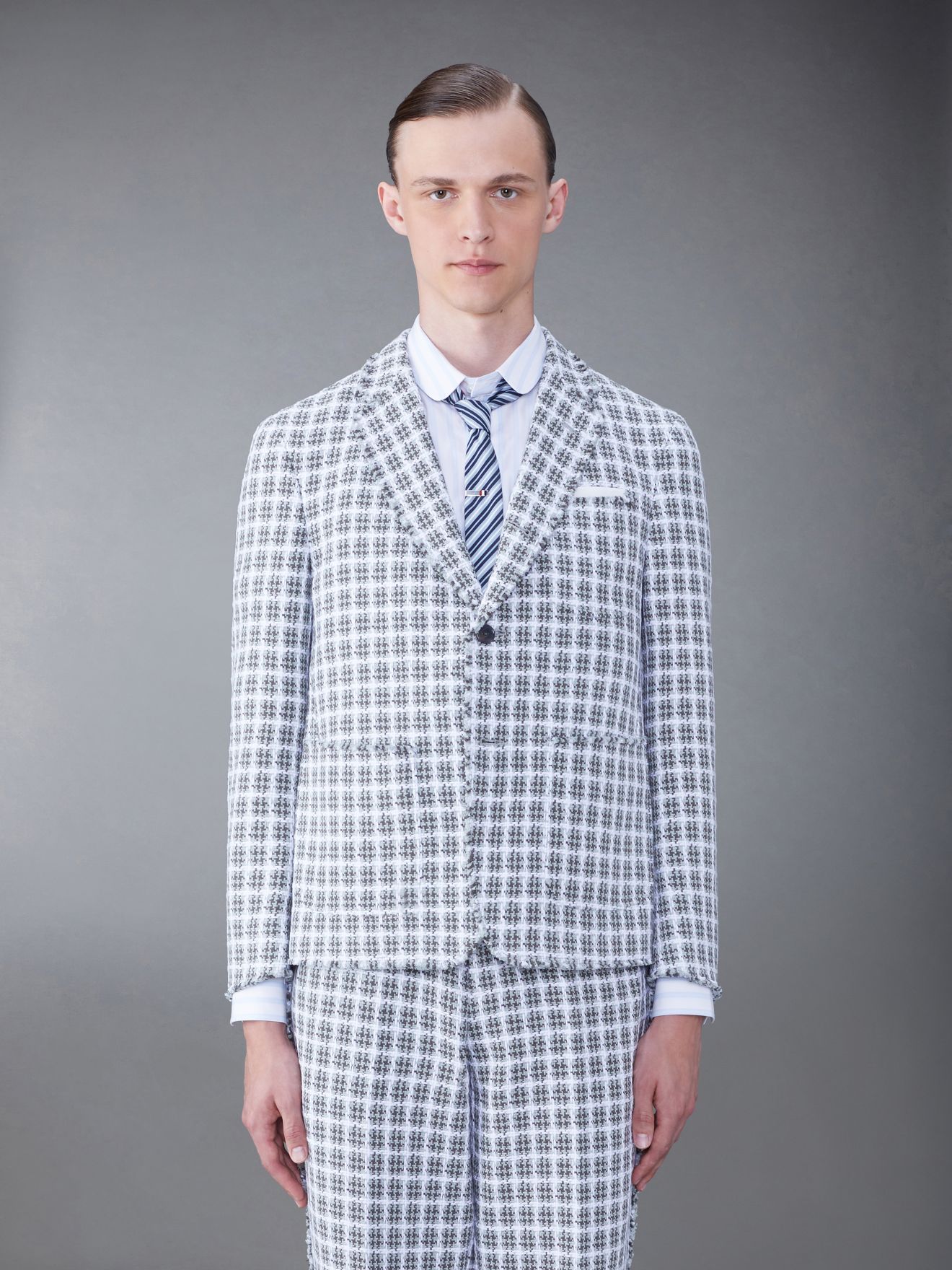 Check Summer Tweed Fray Sack Sport Coat | Thom Browne