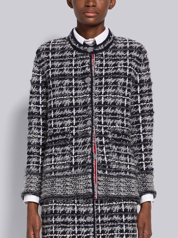 Check Tweed Crew Neck Cardigan Jacket