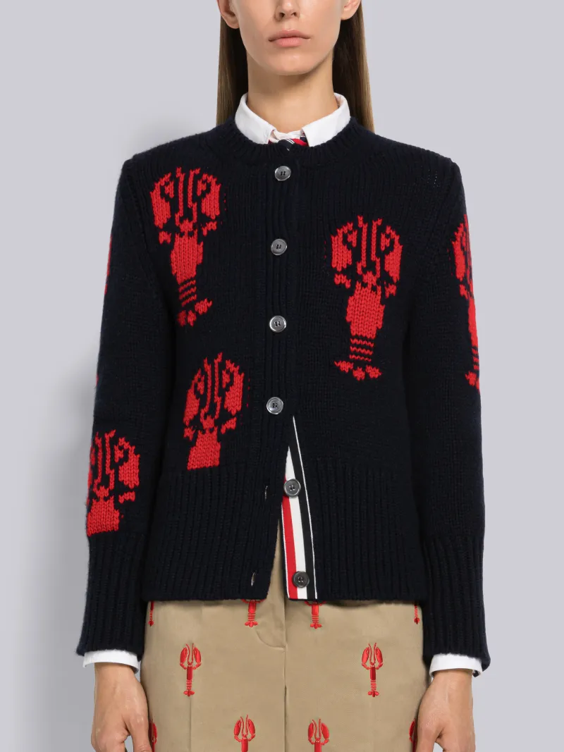 Chunky Cashmere Lobster Half Drop Crew Neck Cardigan Thom Browne Official
