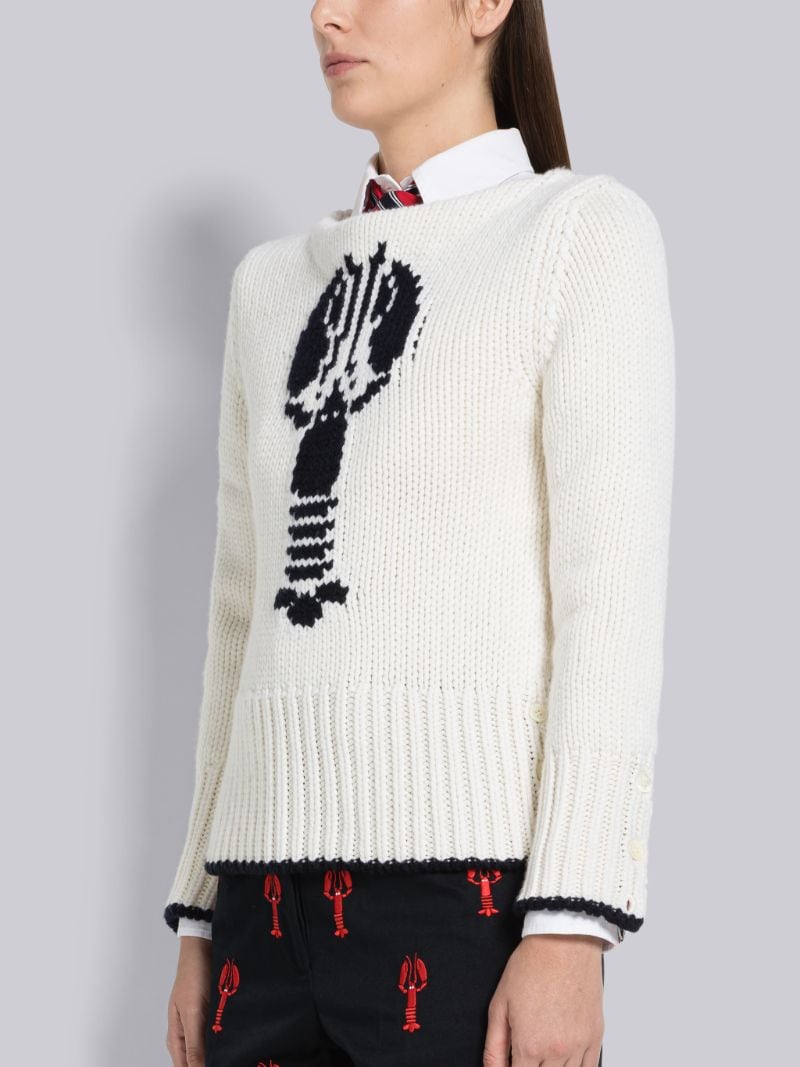 Chunky Cashmere Lobster Intarsia Boat Neck Pullover