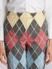 Classic Backstrap Trouser With Argyle Suiting Applique In Herringbone Harris Tweed