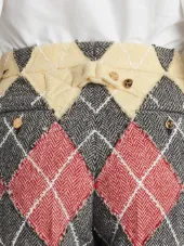 Classic Backstrap Trouser With Argyle Suiting Applique In Herringbone Harris Tweed