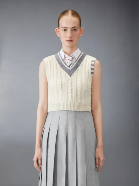 Classic Cable 4-Bar V Neck Vest | Thom Browne