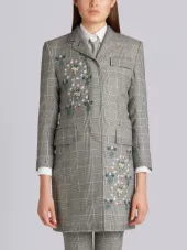 Classic Chesterfield Overcoat With Floral Wallpaper Embroidery In Prince Of Wales Heavy Wool