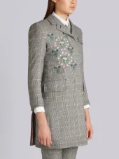 Classic Chesterfield Overcoat With Floral Wallpaper Embroidery In Prince Of Wales Heavy Wool