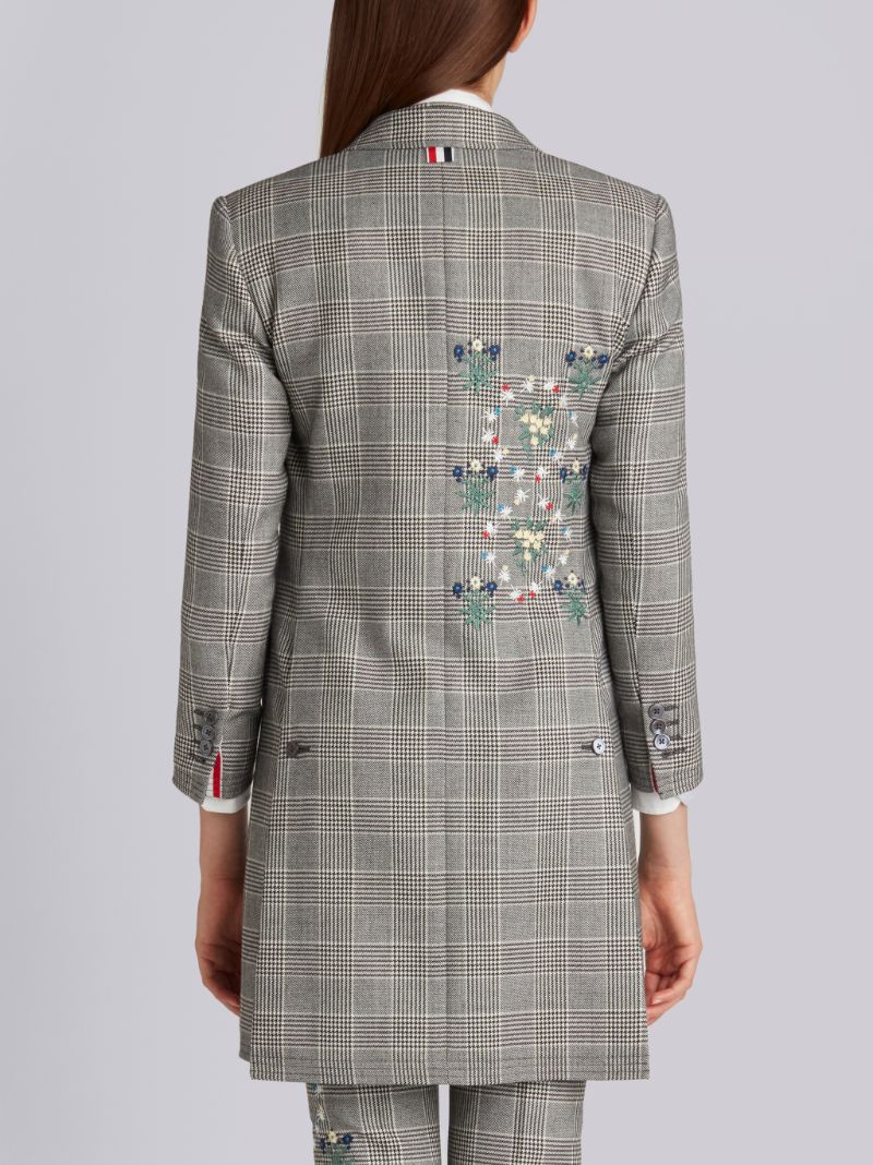 Classic Chesterfield Overcoat With Floral Wallpaper Embroidery In Prince Of Wales Heavy Wool