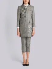 Classic Chesterfield Overcoat With Floral Wallpaper Embroidery In Prince Of Wales Heavy Wool