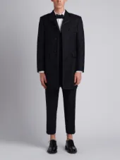 Classic Chesterfield Overcoat With Grosgrain Tipping In 3 Ply Wool Mohair