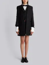 Classic Chesterfield Overcoat With Grosgrian Tipping In Black Crepe Suiting