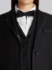 Classic Chesterfield Overcoat With Grosgrian Tipping In Black Crepe Suiting