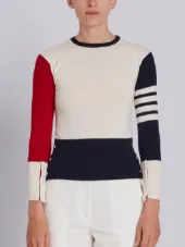 Classic Crewneck Pullover In Funmix Cashmere With 4-Bar Sleeve Stripe