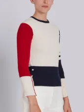 Classic Crewneck Pullover In Funmix Cashmere With 4-Bar Sleeve Stripe