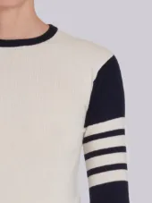 Classic Crewneck Pullover In Funmix Cashmere With 4-Bar Sleeve Stripe