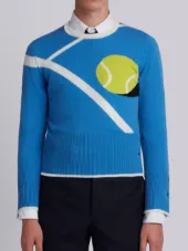 Classic Crewneck Pullover With Tennis Ball Intarsia In Cashmere