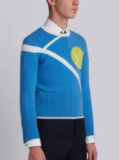 Classic Crewneck Pullover With Tennis Ball Intarsia In Cashmere