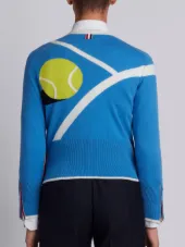 Classic Crewneck Pullover With Tennis Ball Intarsia In Cashmere