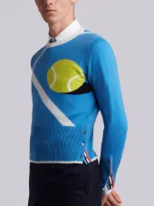 Classic Crewneck Pullover With Tennis Ball Intarsia In Cashmere