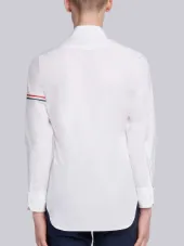 Classic L/s Shirt With Printed Red, White And Blue Hairline Stripe In Solid Poplin