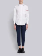 Classic L/s Shirt With Printed Red, White And Blue Hairline Stripe In Solid Poplin