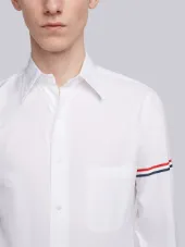 Classic L/s Shirt With Printed Red, White And Blue Hairline Stripe In Solid Poplin