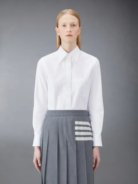 White Oxford Triple Stitching Round Collar Classic Shirt