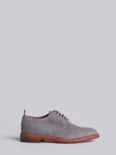 Classic Longwing Brogue With Ecru Welt Stitching & Leather Sole In Grey Suede