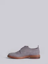 Classic Longwing Brogue With Ecru Welt Stitching & Leather Sole In Grey Suede