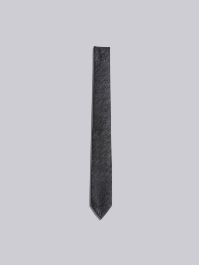 Classic Neck Tie In Dark Grey Herringbone