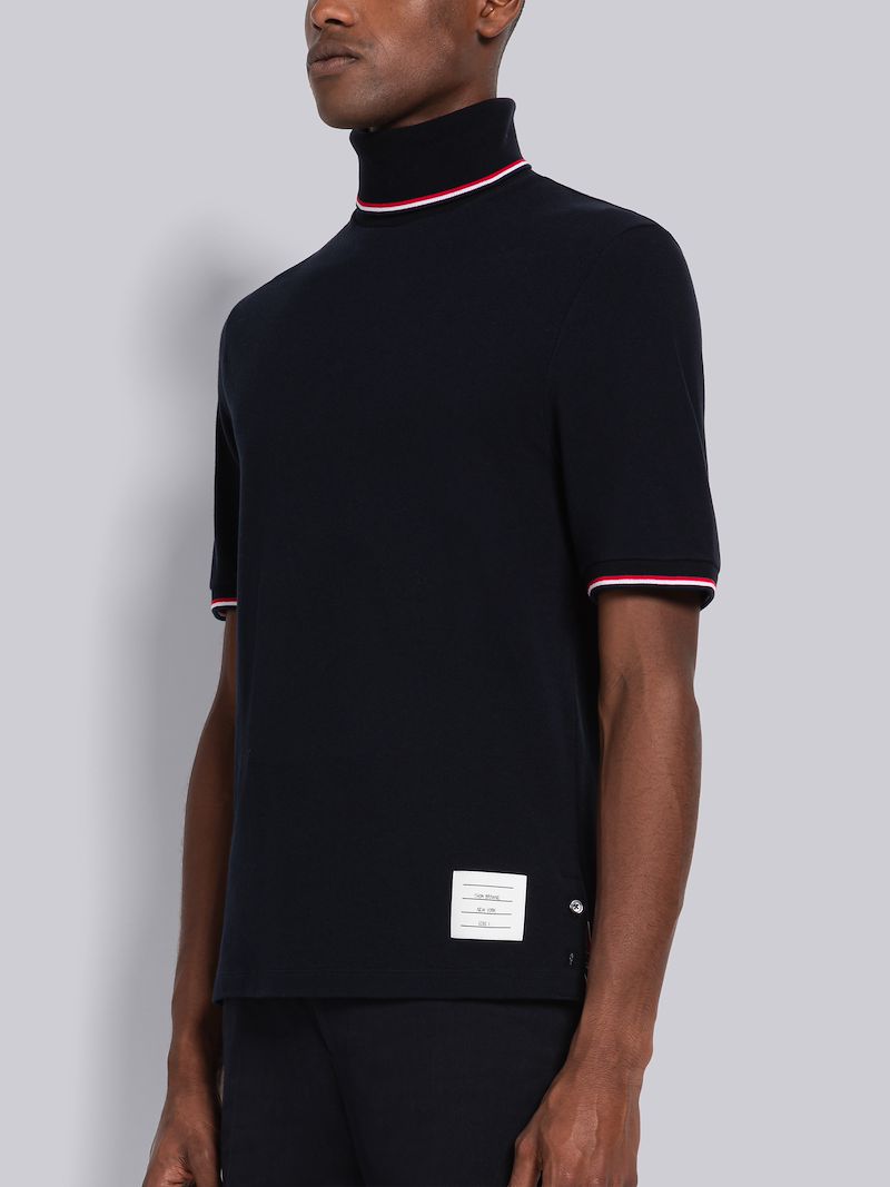 Classic Pique Stripe Short Sleeve Turtleneck