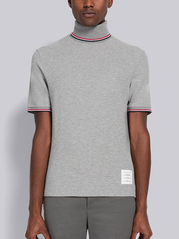 Classic Pique Stripe Short Sleeve Turtleneck