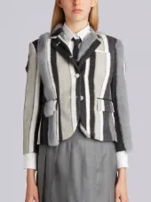 Classic Single Breasted Sport Coat In Funmix Suiting Crochet & Mink Fur Embroidery