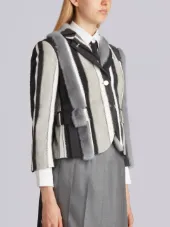 Classic Single Breasted Sport Coat In Funmix Suiting Crochet & Mink Fur Embroidery