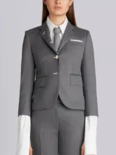 Classic Single Breasted Sport Coat In Medium Grey Cavalry Twill