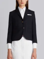Classic Single Breasted Sport Coat In Navy 2-Ply Wool Fresco