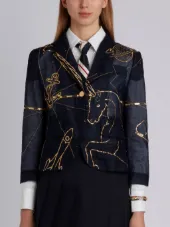 Classic Single Breasted Sport Coat In Organza And Tulle With Allover Zodiac Bullion Embroidery