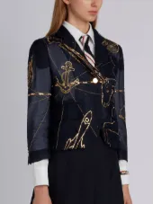 Classic Single Breasted Sport Coat In Organza And Tulle With Allover Zodiac Bullion Embroidery