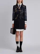 Classic Single Breasted Sport Coat In Organza And Tulle With Allover Zodiac Bullion Embroidery